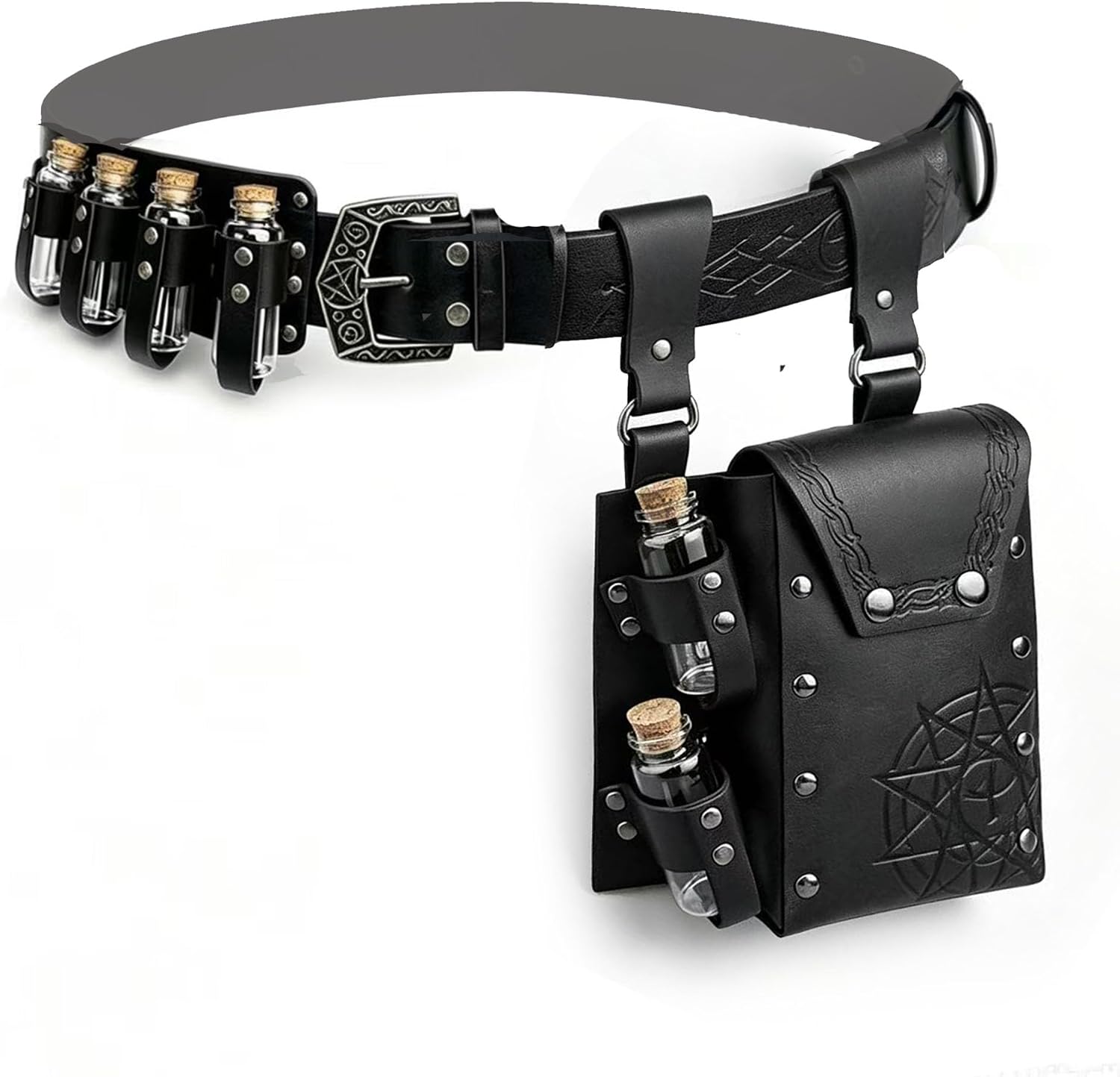 Renaissance Costume Accessories Casual Belt Pouch Fanny Pack Potion Bottle Skirt Hike Set Medieval Festival Halloween (D4-Black)