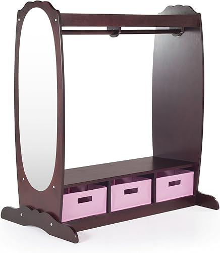 Miniatura 2 de Guidecraft Almacenamiento de disfraces  Espresso tocador de disfraces para niños armario con estante cubos de juguetes y espejo completo organizador