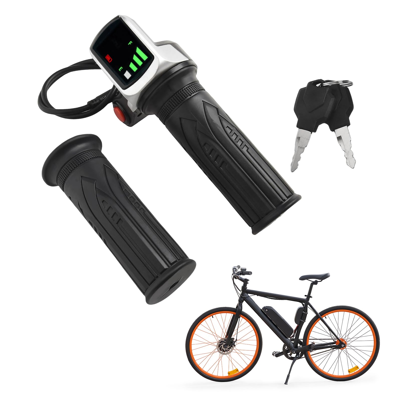 Pair Electric Scooter Throttle Grip 48V Twist-Throttle Handle with  Display, 6-Pin Interface Key Lock Start Button for E-Bike Scooter Tricycle  7/8