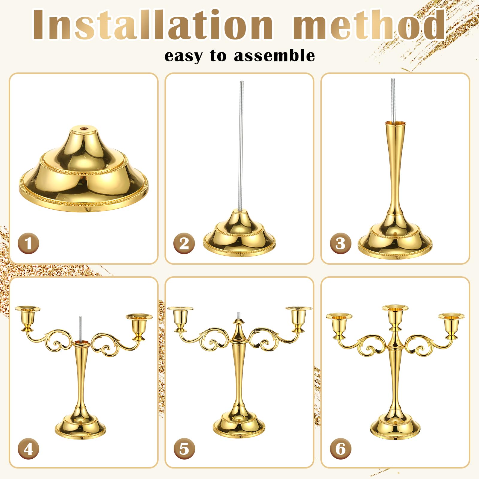 Dandat 5-armiger Kerzenhalter Aus Metall, 26 Cm Hoch, Goldfarben – 3 Stück, Für Hochzeit, Weihnachten, Dekoration