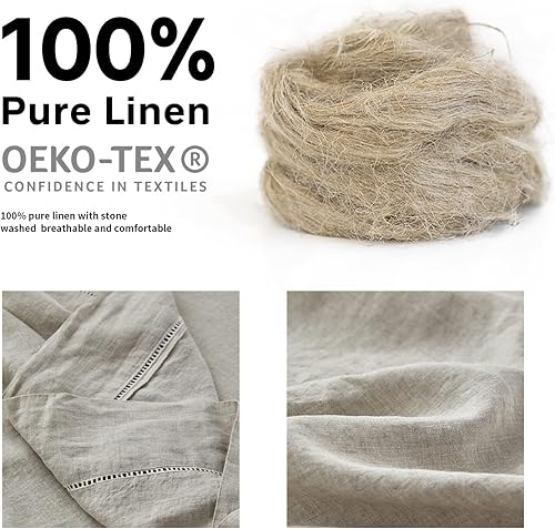 Miniatura 2 de Simple&Opulence Juego de sábanas de 100 % lino europeo transpirable de 4 piezas con sábana bajera de 14 pulgadas, 1 sábana encimera y 2 fundas de