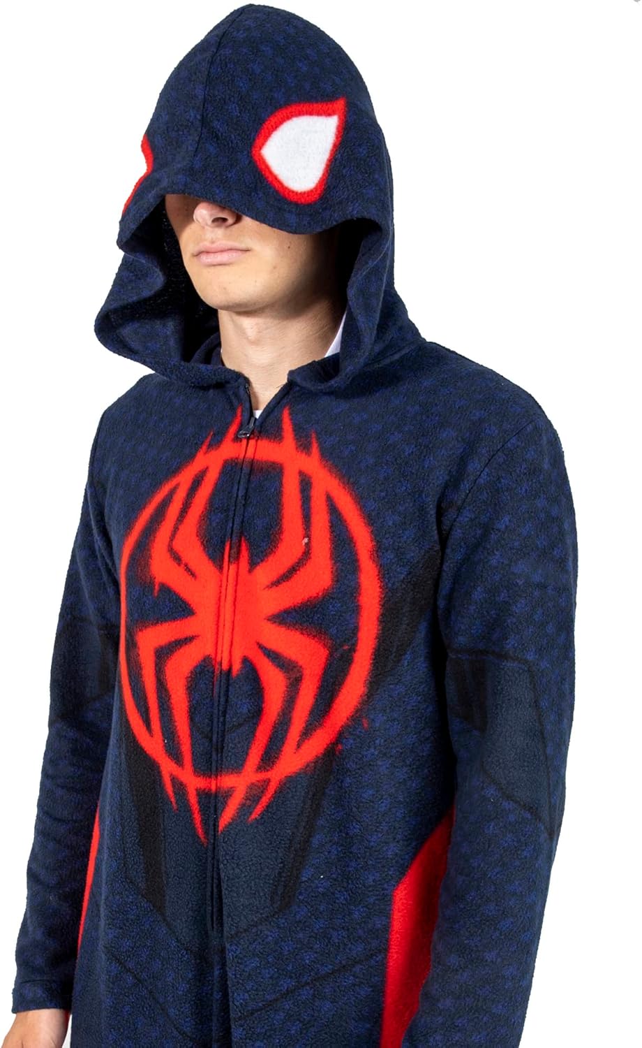 Marvel Spider-Man Miles Morales Union Suit Adult One Piece Hooded Pajamas - Image 4