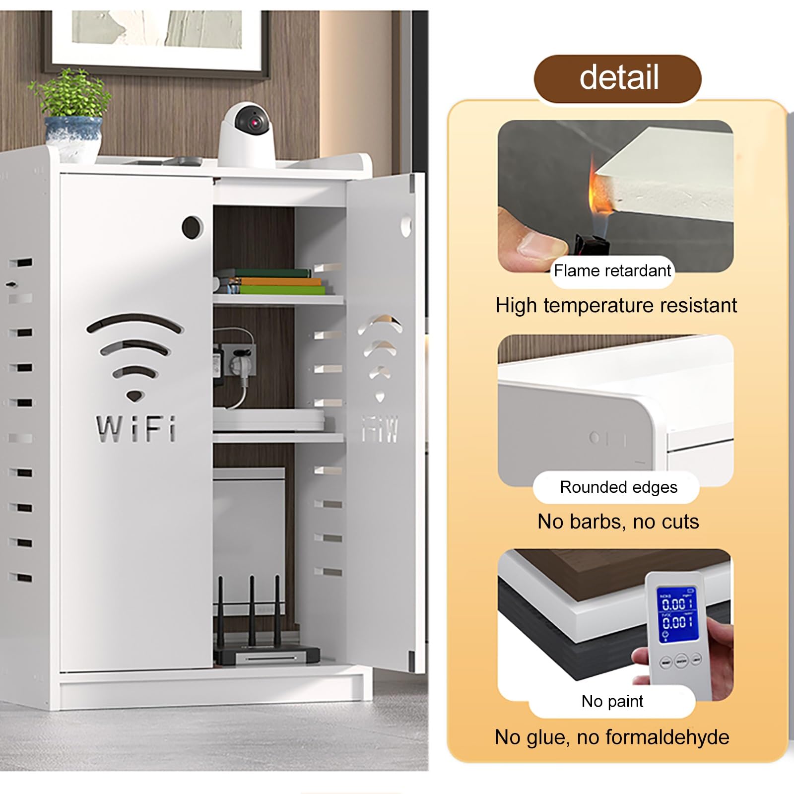 Support de routeur WiFi multi-appareils, étagère de gestion des câbles pour la maison, design bois-plastique, noir (50 x 25 x 60 cm) – Parfait pour les appareils électroniques nizing