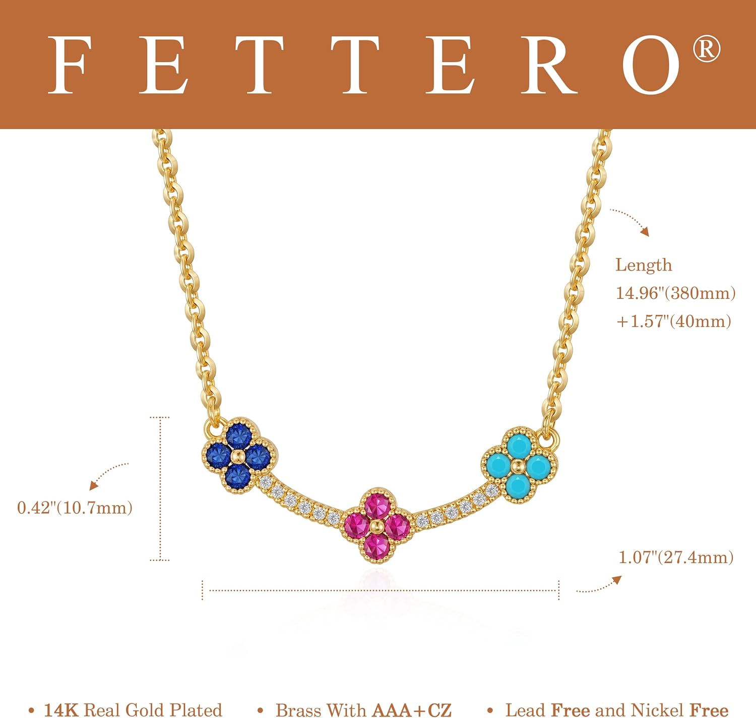 Fettero Dainty 14K Gold Plated Cubic Zirconia Necklaces for Women, Simple Bar Pendant Necklace, Mix-color Rainbow Jewelry Gold Necklace for Women Trendy Gifts - Image 6