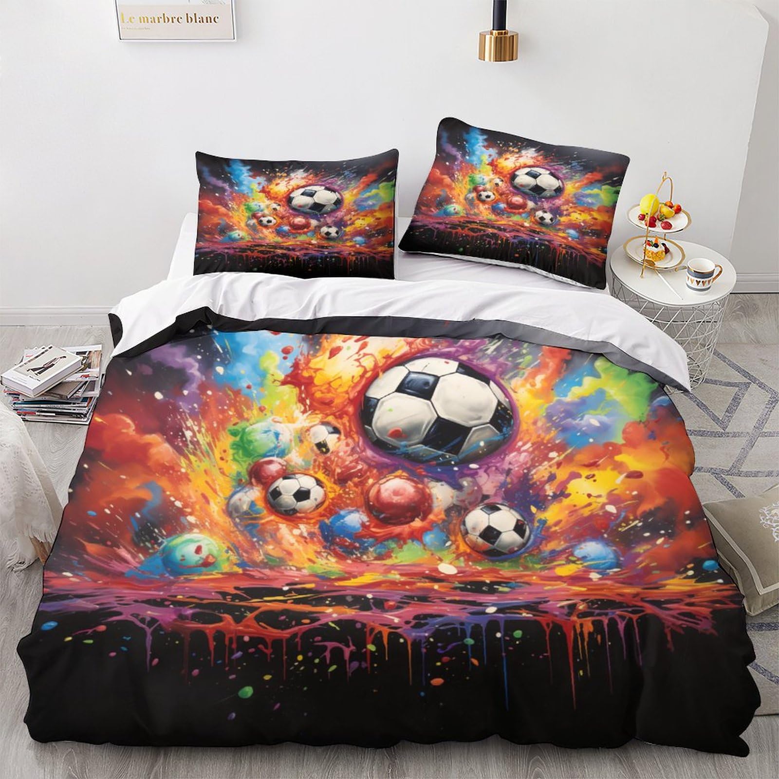 Housse de couette football 200x200 anti-glissement avec fermeture éclair parure lit infroissable