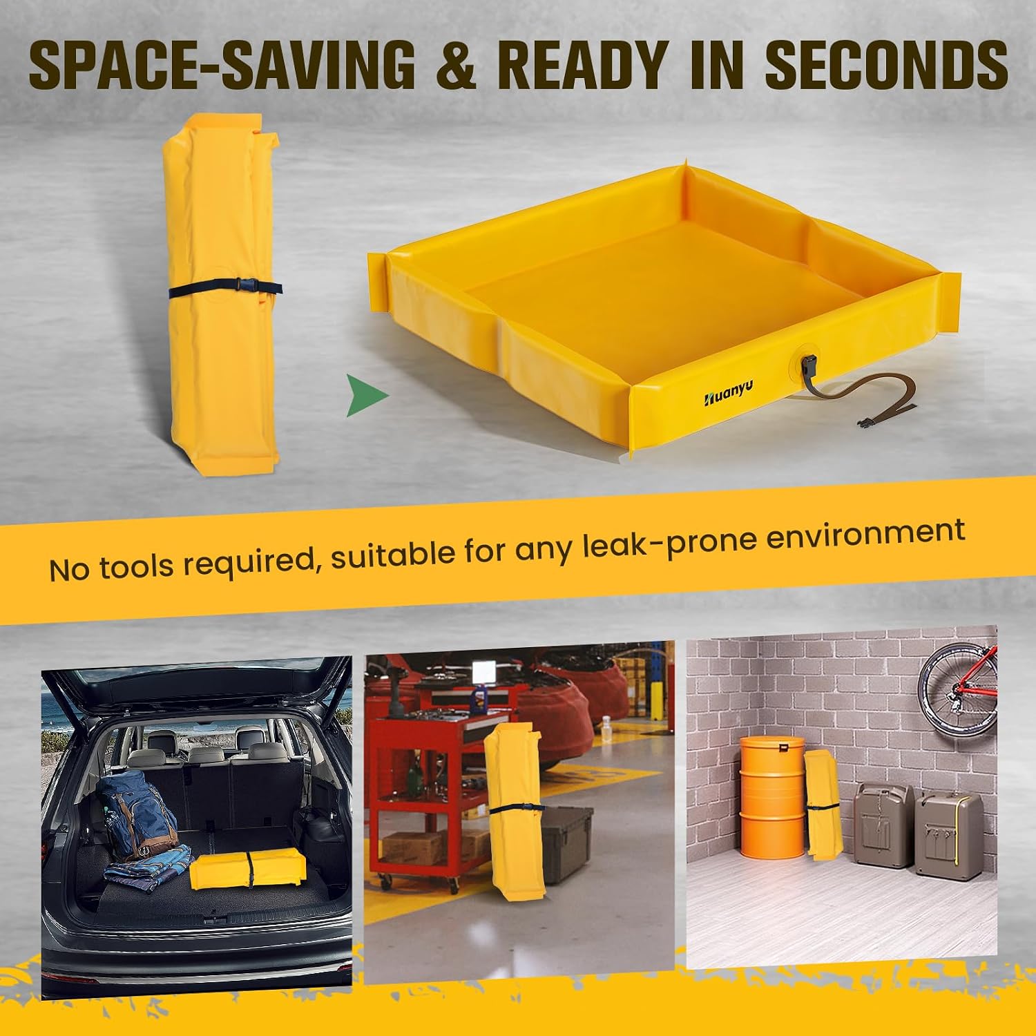 Huanyu Folding Duck Ponds 3'×3'×6" Portable Spill Containment Berm Platform Tray PVC Mini Spill Berm Heavy-Duty, Orange (3' x 3' / 0.9m x 0.9m)