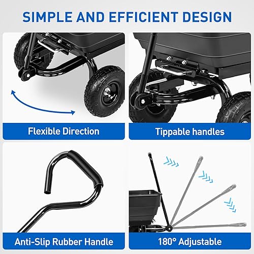 Miniatura 4 de Yesker Carros de jardín  Carro volquete de 900 libras con ruedas inflables todo terreno para patio, césped, granjas, jardinería, carretilla de