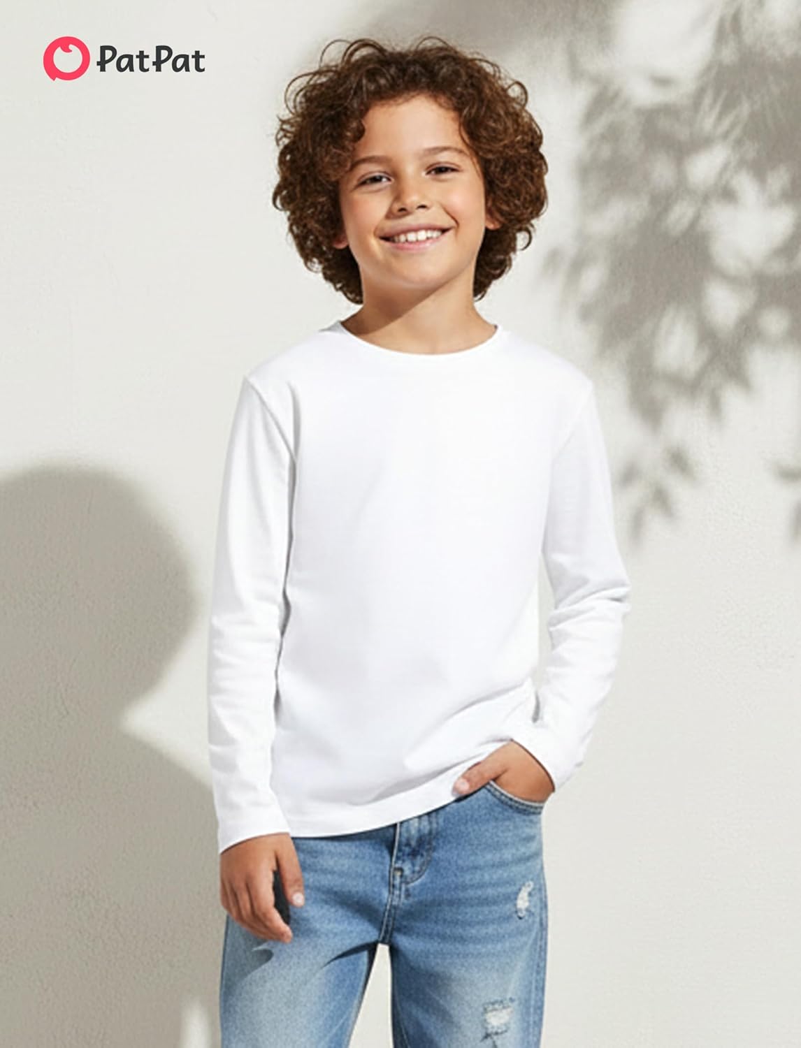 PATPAT Boys Long Sleeve Shirts Cotton Solid Crew Neck Basic Shirts 5-16 Years - Image 2