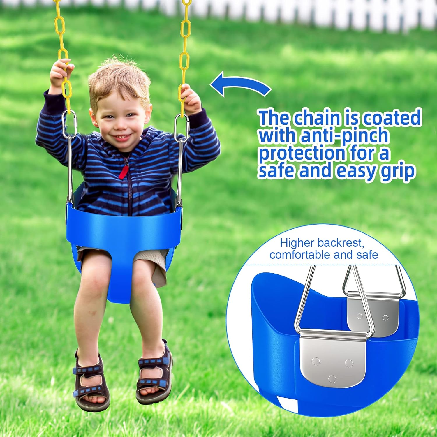 AGPTEK Toddler Swing Set, Heavy Duty Bucket Swing with Adjustable Rope, Toddler Cute Shape with 250 LB and 150 LB Capacity - Blue