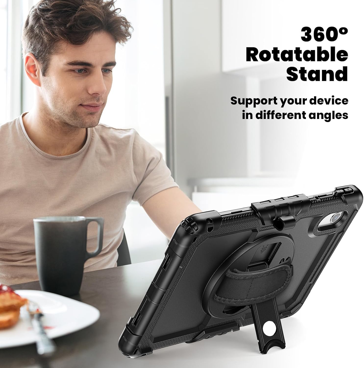 Junfire Shockproof Case for Lenovo Idea Tab 11 (2025)/ Tab K11 Gen 2, Lenovo 11 inch Case with Screen Protector, 360° Rotating Kickstand/Hand Strap/Carrying Strap-Black