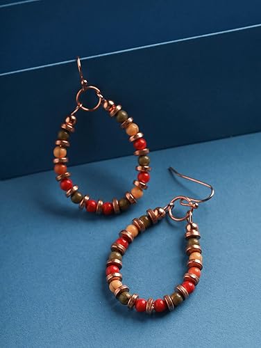 Vista 9 de MINACHI Bohemian Earth-Tone Beaded Hoop Earrings, Handmade Drop Dangle Jewelry for Women