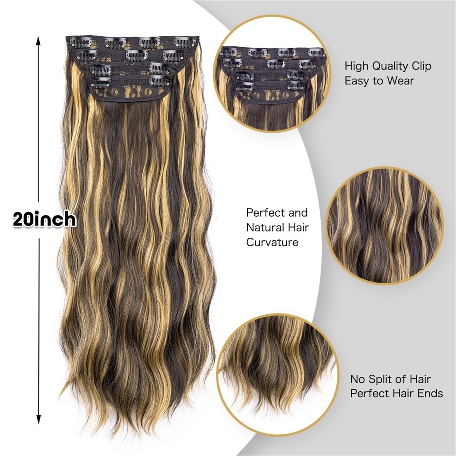 Clip nelle estensioni dei capelli Estensioni dei capelli, 4 pezzi Clip nelle estensioni dei capelli Ricci ondulati spessi Testa piena Clip nelle estensioni Sintetiche Lunghe parrucche nere naturali fo