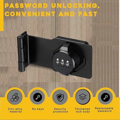 Miniatura 4 de Cerraduras giratorias con contraseña, cerradura de seguridad deslizante de seguridad de 90 grados, paquete de 2 cerraduras de combinación de dígitos