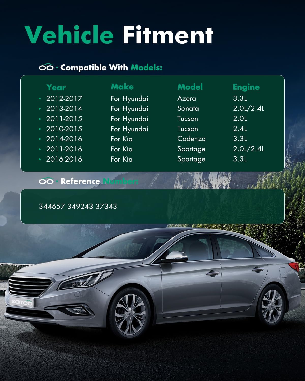 SCITOO - Rear Shock Absorbers Fits 2012-2017 for Hyundai Azera,2013-2014 for Hyundai Sonata,10-15 for Hyundai Tucson,14-16 for Kia Cadenza,11-16 for Kia Sportage Shocks 37343 Shocks Struts - 2Pc Set