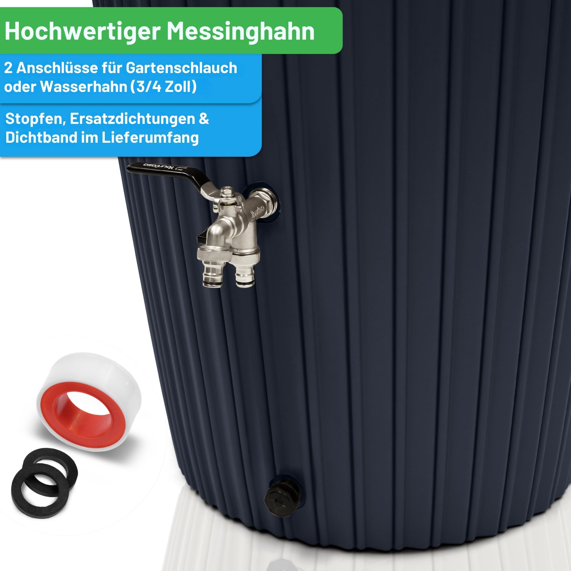 YourCasa Regentonne 240 Liter [RainCatcher] Messing Wasserhahn & Deckel - Regenfass Frostsicher aus Kunststoff - Regenwassertonne - Regenwassertank Garten Wassertank Regensammler Wasserfass (Graphite)
