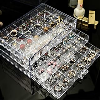 Earring Storage Box Organizer 3 Drawers Acrylic Jewelry Storage Box Holder Transparent Jewelry Display Stand with 72 Small Compartments Gift for Women Girls