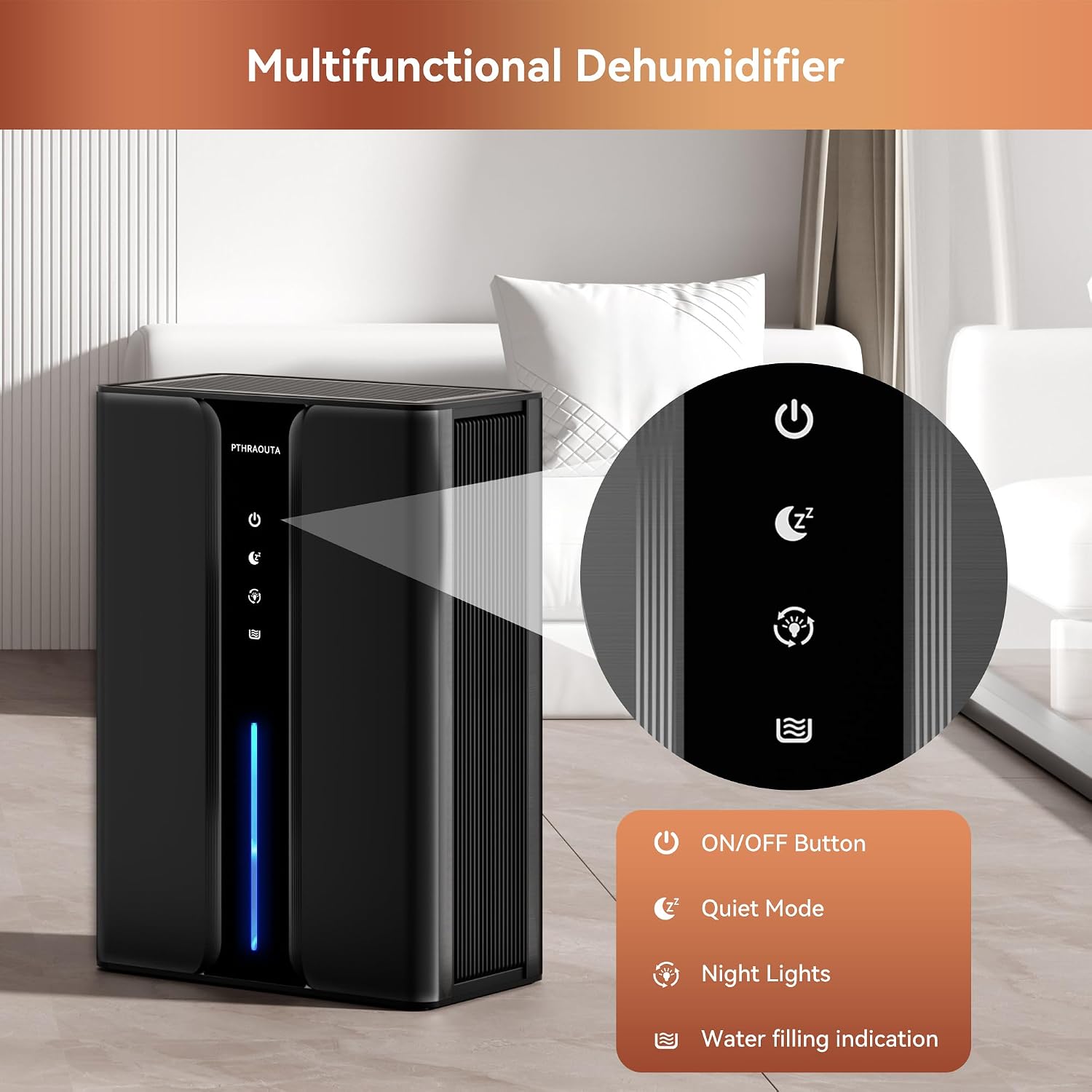 PTHRAOUTA Home Dehumidifier with Drain Hose, with Air Reusable Filter