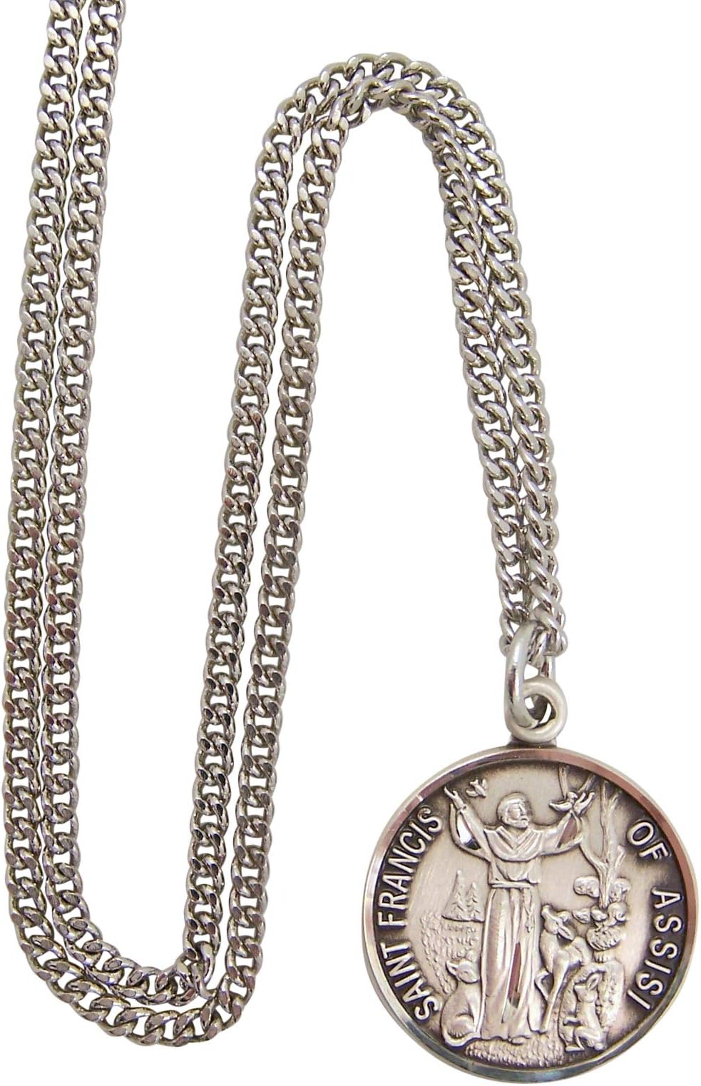 Sterling Silver Catholic Patron Saint Francis of Assisi Round Medal Pendant, 13/16 Inch, sterling