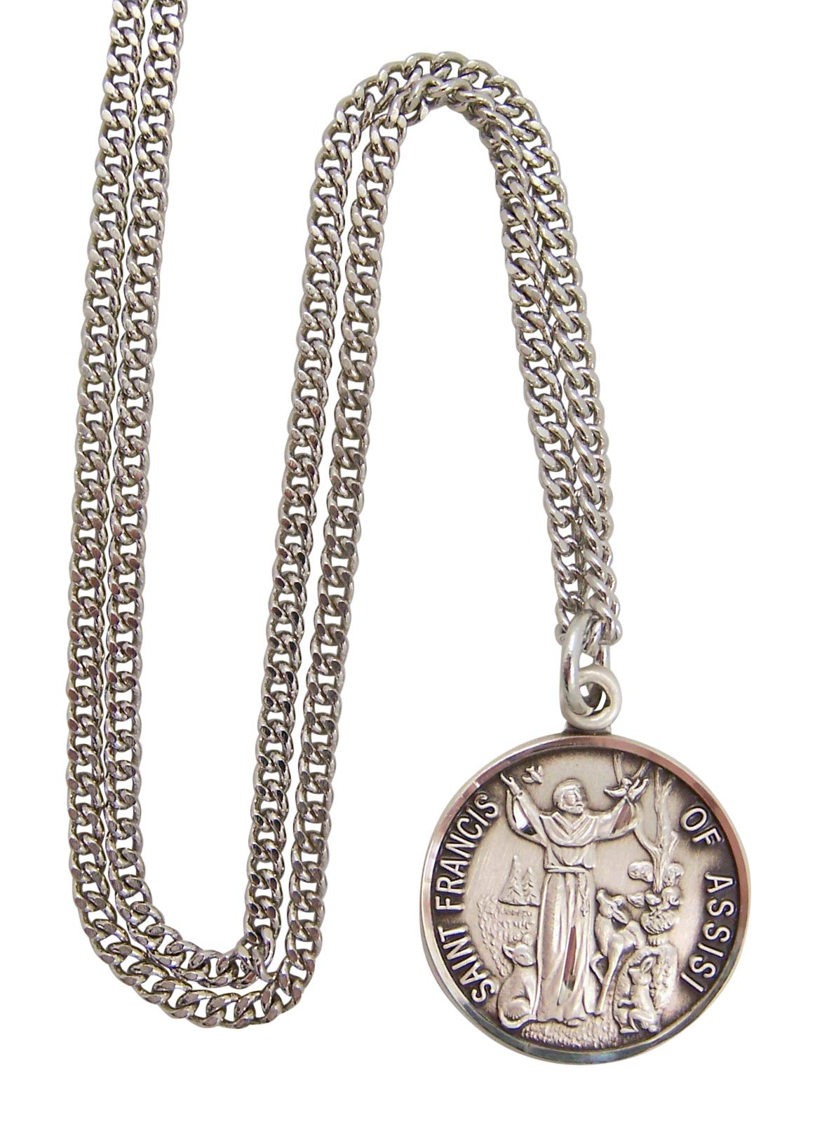 Sterling Silver Catholic Patron Saint Francis of Assisi Round Medal Pendant, 13/16 Inch, sterling