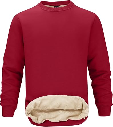Tansozer Mens Fleece Crewneck Sweatshirt Warm Sherpa Lined Thick Pullover Long Sleeve Tops Shirts