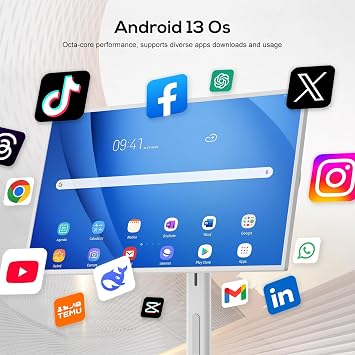32-inch Smart Rolling TV Monitor with Wheels, FHD Touch Screen, Android TV (4GB+64GB), Built-in Battery, Full Swivel Rotation, Support Google Store, AirPlay & Screen Share