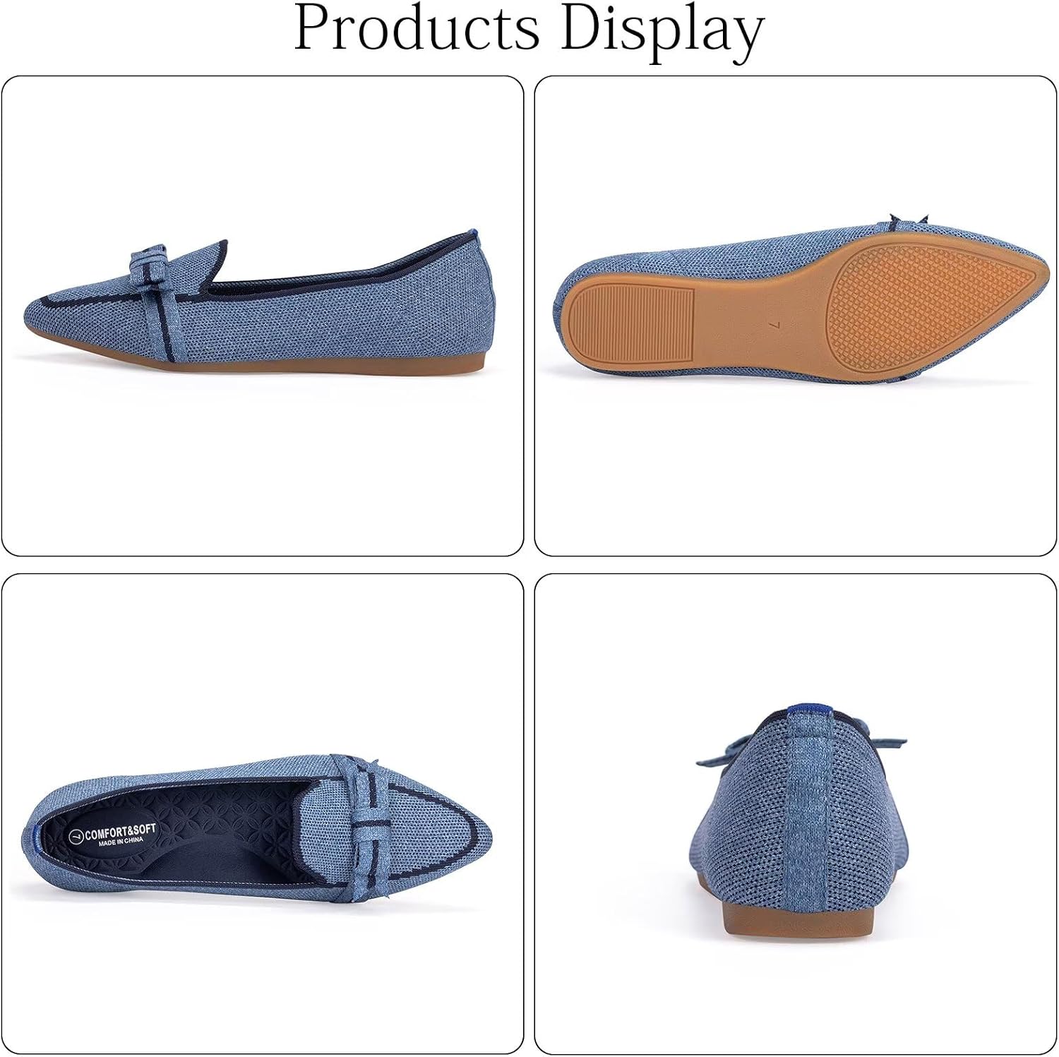 BEJINASH Women's Loafer Flats Casual Knit Fabric Lightweight Dressy Shoes Washable Elegant Pointed-Toe lace-up Bow Shoes Comfortable Ballet Shoes for Women Perfect for Daily
