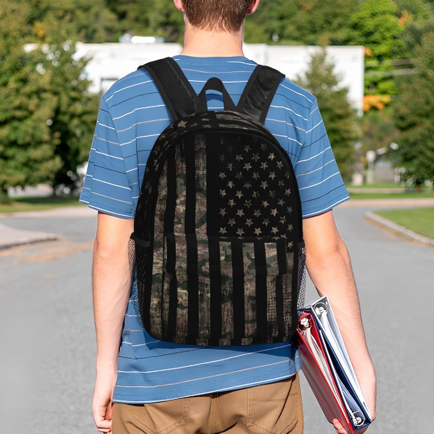 Camouflage Hunting Tactical Camo American Flag 15 Inch Backpack Laptop Travel Bag For Men Women With Multiple Pockets Casual Hiking Gym Sport - Image 6