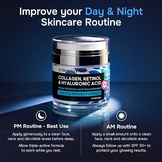 Anti-Aging Face Moisturizer with Retinol, Collagen & Hyaluronic Acid - Moisturizer Face Cream for Women & Men - Visibly Firming & Hydrating Neck Cream - Day & Night Skin Care - 1.7 fl oz