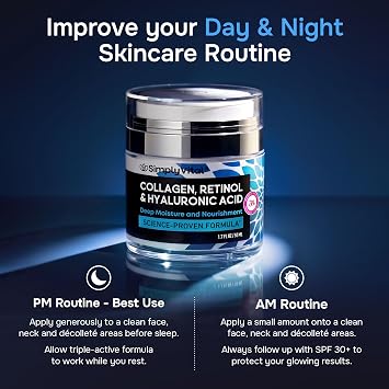 Anti-Aging Face Moisturizer with Retinol, Collagen & Hyaluronic Acid - Moisturizer Face Cream for Women & Men - Visibly Firming & Hydrating Neck Cream - Day & Night Skin Care - 1.7 fl oz