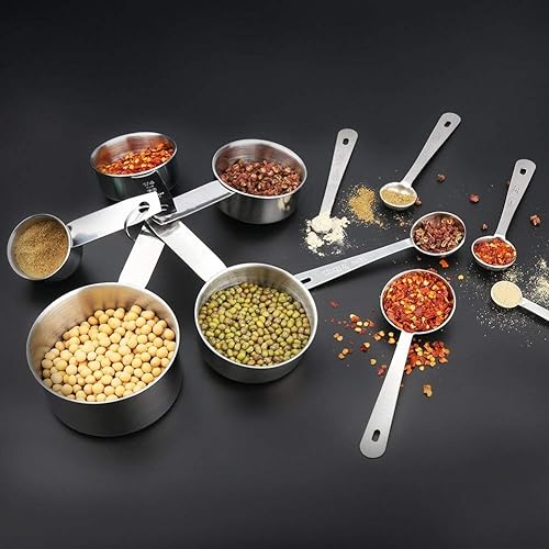 Miniatura 7 de Set de tazas o cucharas dosificadoras Accmor de acero inoxidable, apilables, de primera calidad, para medir ingredientes líquidos y secos, ideales