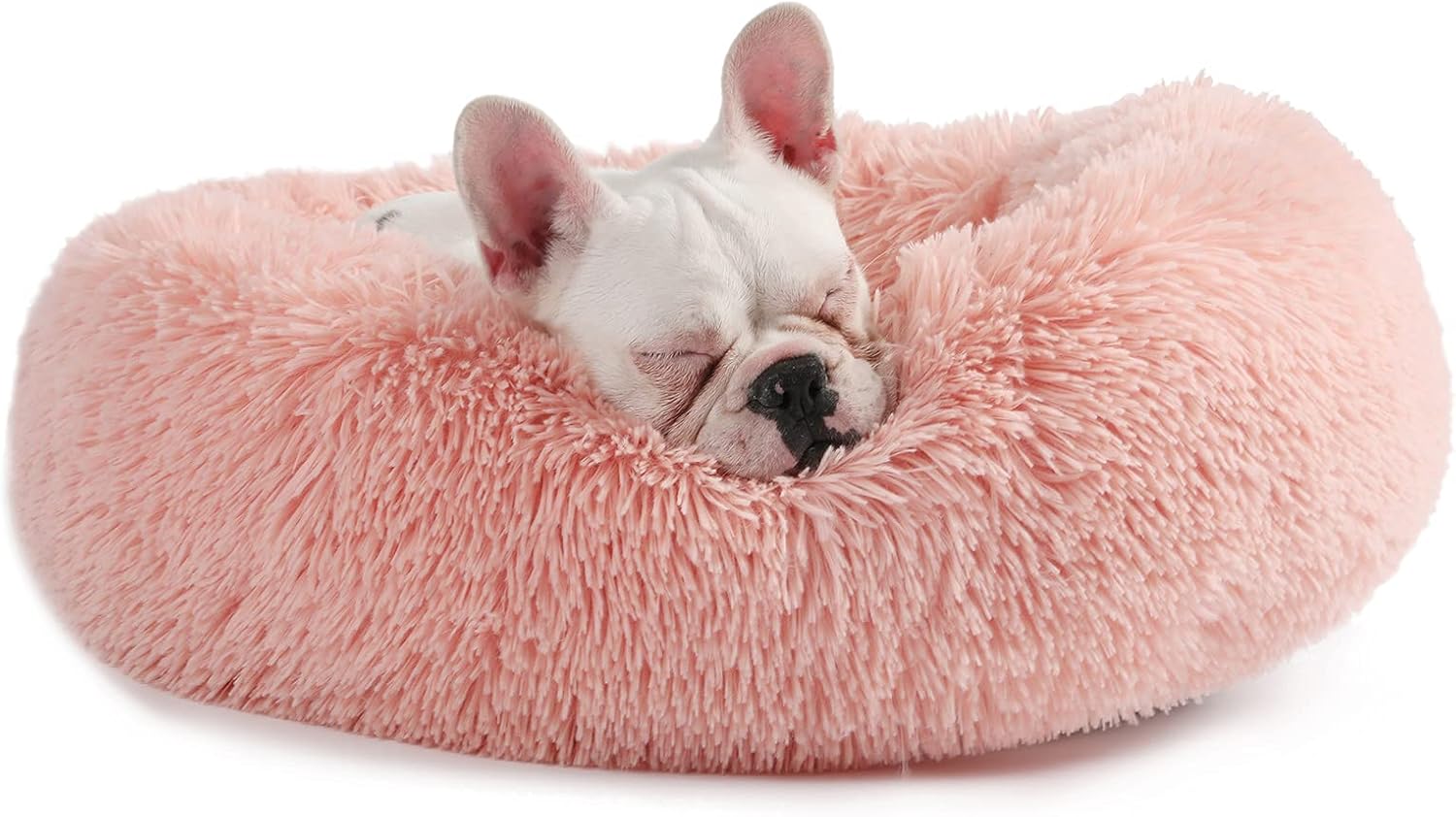 Veehoo Plush Calming Dog Bed, Anti-Anxiety Donut Cuddler Round Bed for Small Medium Dogs and Cats, Warming Luxurious Faux Fur Orthopedic…