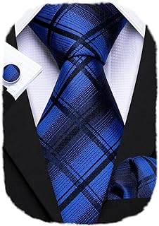 Designer Classic Ties for Men Set Formal Pocket Square Cufflink Check Plaid
