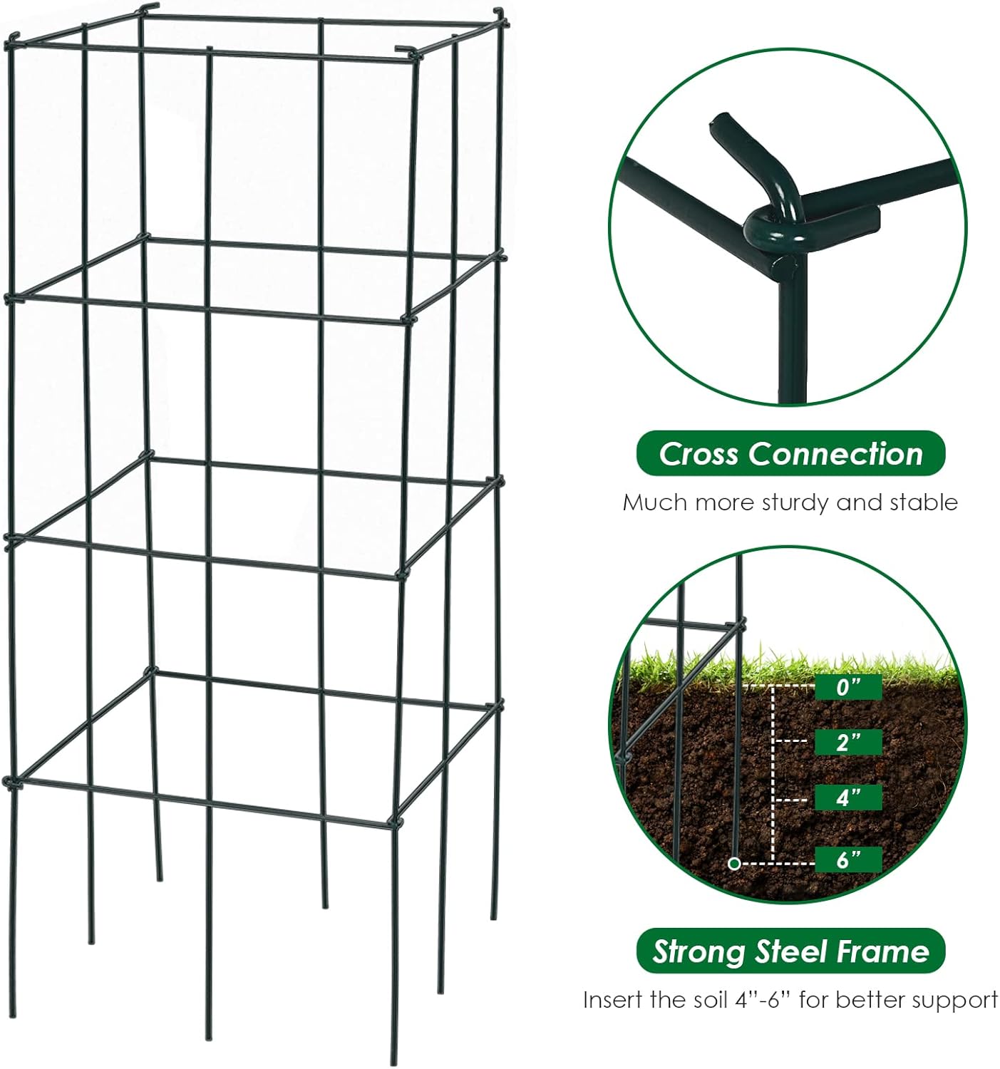 S AFSTAR 4 Pack Folding Tomato Cages, 39 Inches Tall Square Plant Support Cage for Garden Climbing Plants Flowers Fruits, Heavy Duty Tomato Vegetable Trellis