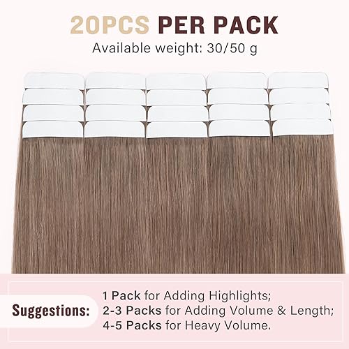 Miniatura 5 de Hairro Extensiones de cabello humano Remy con cinta adhesiva de 12 pulgadas, 1.06 onzas, #6T27P60, rubio ceniza balayage, con raíz marrón, cabello