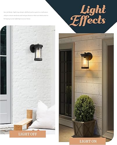 Miniatura 5 de Ken & Ricky Lámpara de pared para exteriores, lámpara exterior negra, moderna lámpara de pared al aire libre con vidrio sembrado para porche, patio,