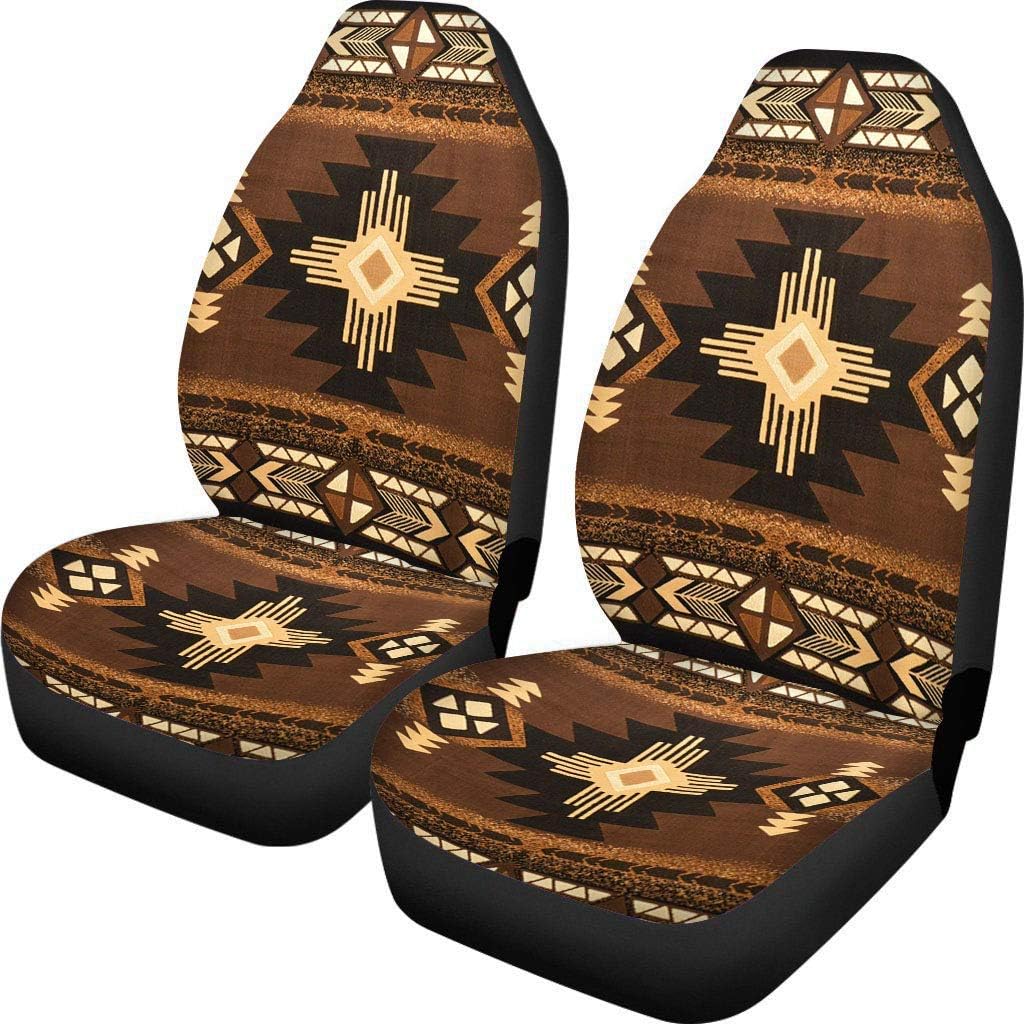 FUSURIRE Southwestern Pattern Brown 2 PCS Front Car Seat Covers Set Universal Fit for Vehicle Sedan SUV Car Interior Protector Cover