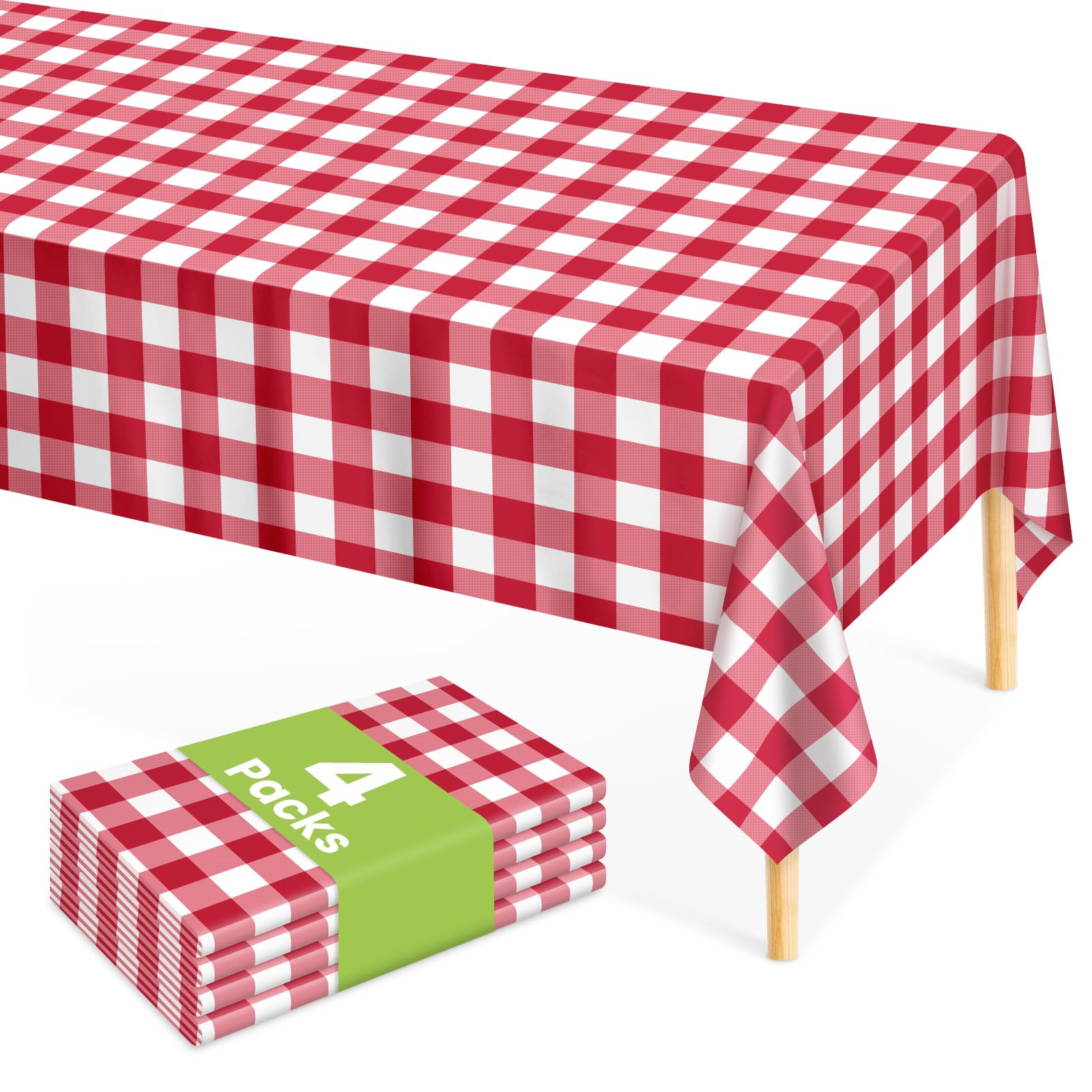 Mulbozy 4 Pcs Red Gingham Tablecloth 54×108in, Red Checkered Table Cloth