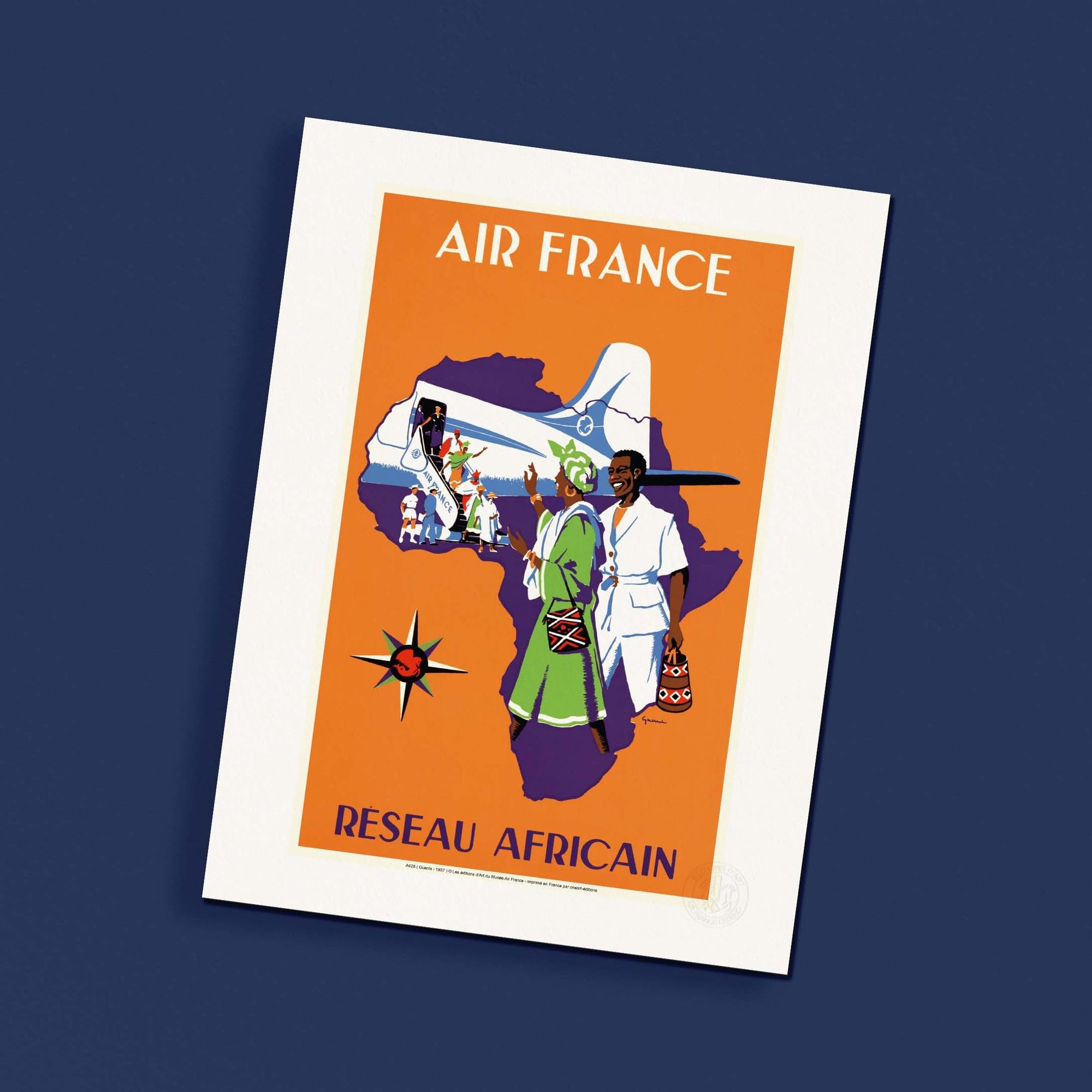 Affiche Air France Réseau Africain 1937 de Guerra format 30x40 cm déco vintage