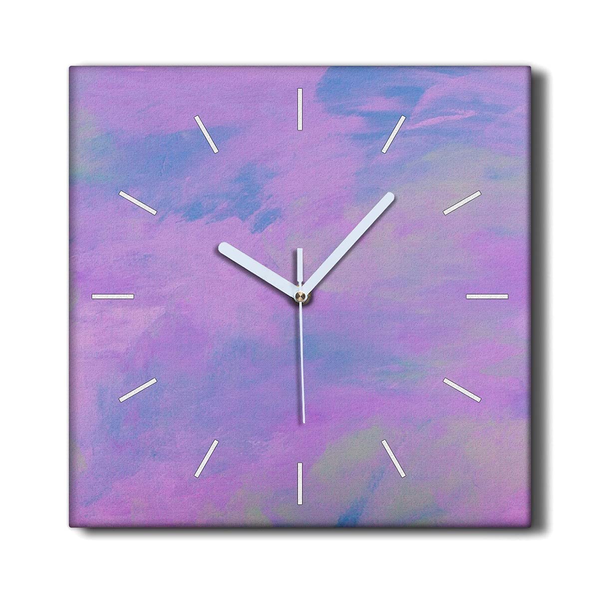 Horloge murale salon moderne motif Nuages Violets en toile carrée 30x30cm
