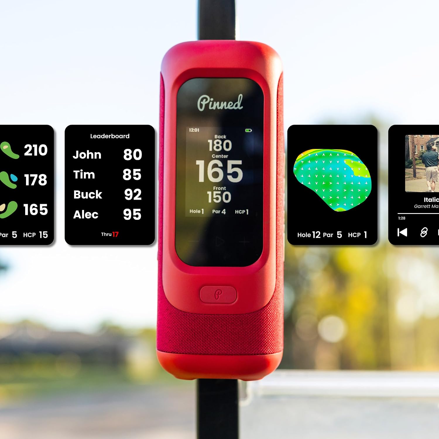Pinned Sound Stick PRO Smart GPS Golf Speaker - IPX7 Waterproof - Red image 2