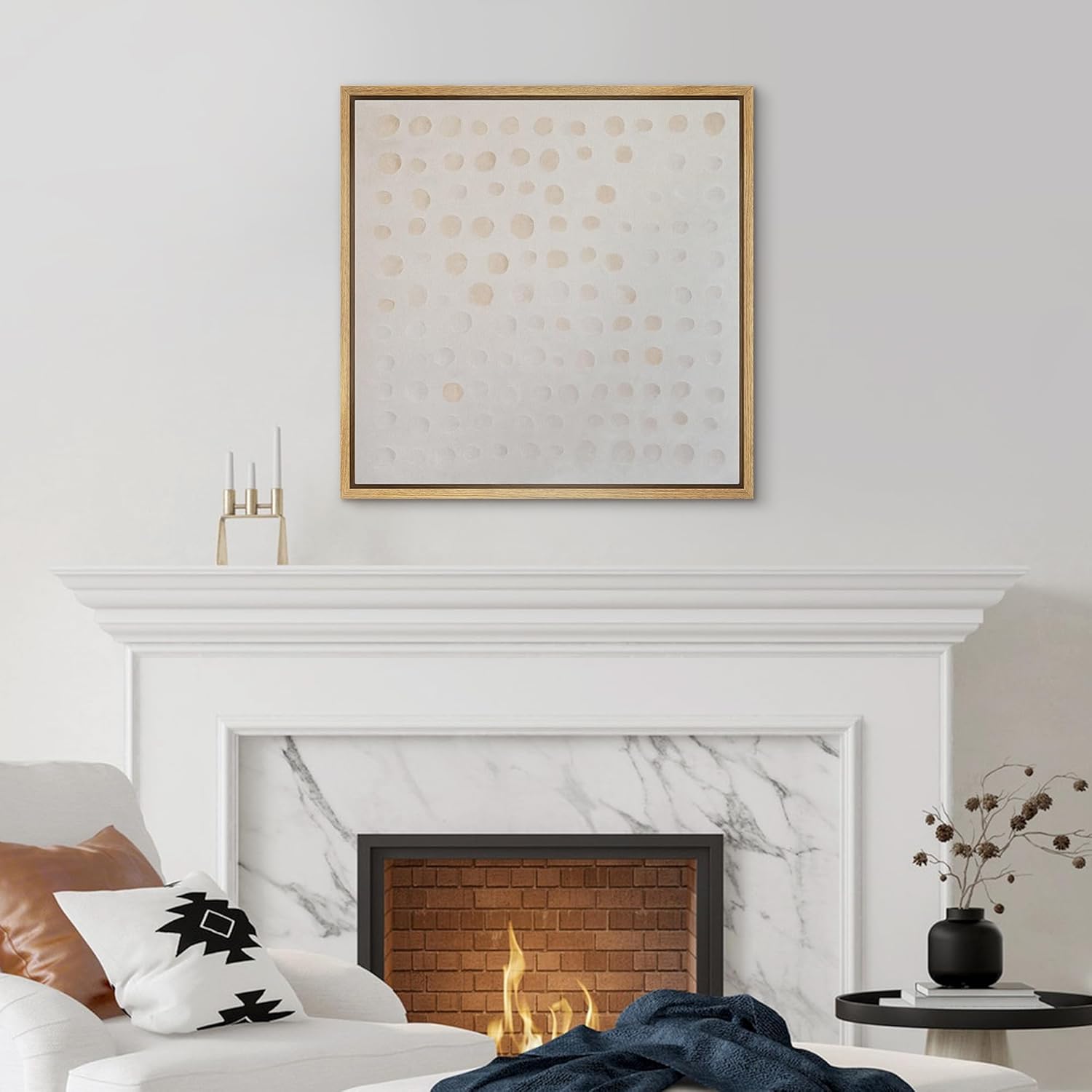 signford framed canvas print wall art textured geometric illustrations modern art relax/calm warm for living room, bedroom, office - 24"x24" natural 24l" x 24w" bs02-2401-m01