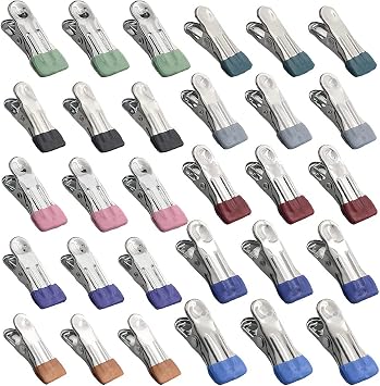 50Pack 10Colors Metal Colored Clothes Pins Stainless Steel Clothes Clamps Utility Clothes Pins for Hanging Clothes Towels or Sealing Foods Bags