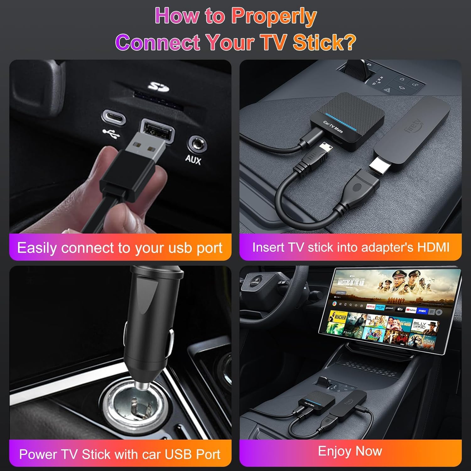 Car TV Mate 2025 Adattatore wireless CarPlay integrato, convertitore Fire TV Stick per auto Plug & Play, stabile, veloce, nessuna latenza, adattatore multimediale HDMl con CarPlay cablato di fabbrica