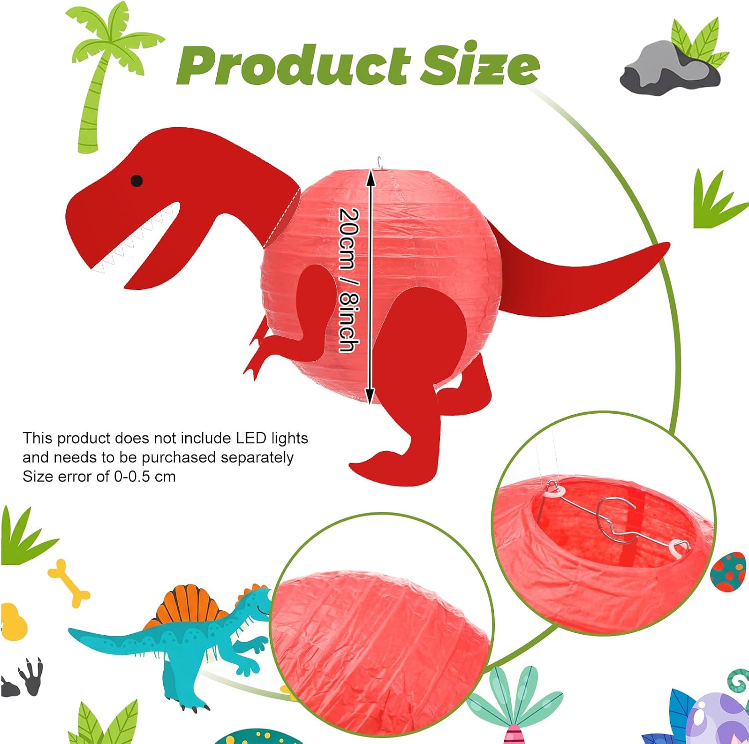 12 Pcs Dinosaur Themed Paper Lanterns 8 Inch Dinosaur Birthday Party Decorations Dinosaurs Classroom Decor Party Supplies Baby Shower Favors Props for Home Parties Outdoor Hanging Decorations