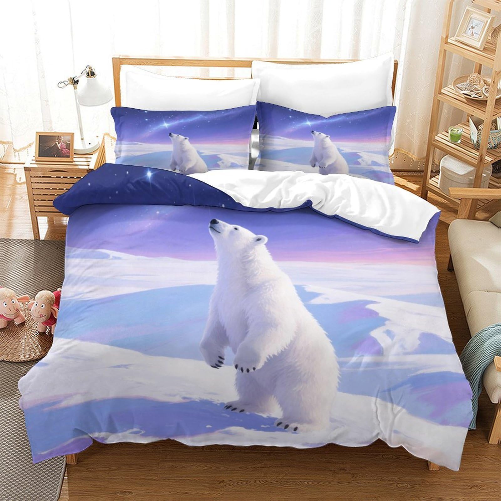 Ours polaire housse de couette enfant 140x200 microfibre taie d'oreiller lit simple fille