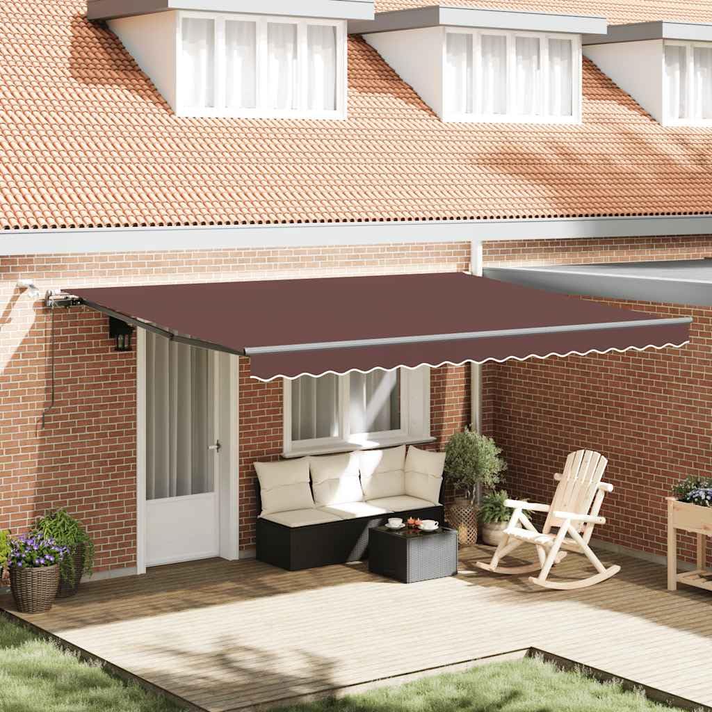 Toldo automático con LED, color rojo vino, 450 x 300 cm, aluminio recubierto de polvo, protección solar UV, sensor de viento, brazo articulado para terraza, balcón, jardín, protección contra