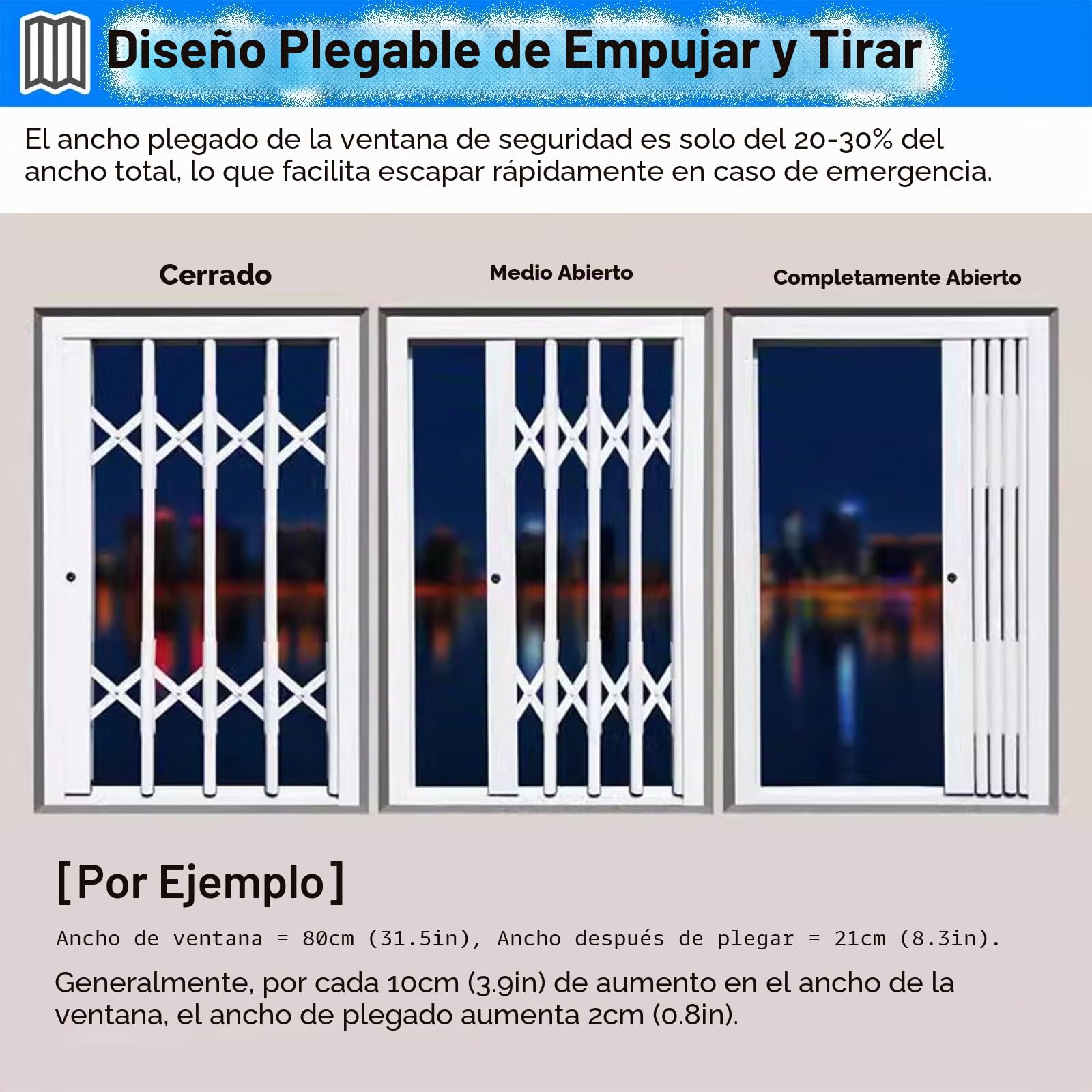 PEYNIR Rejas para Ventanas Exteriores Protectores de Puerta de Entrada para Perros/niños, con Cerradura Aluminio Puerta antirrobo Plegable y corrediza Valla de Seguridad(White,W120 x H180cm)