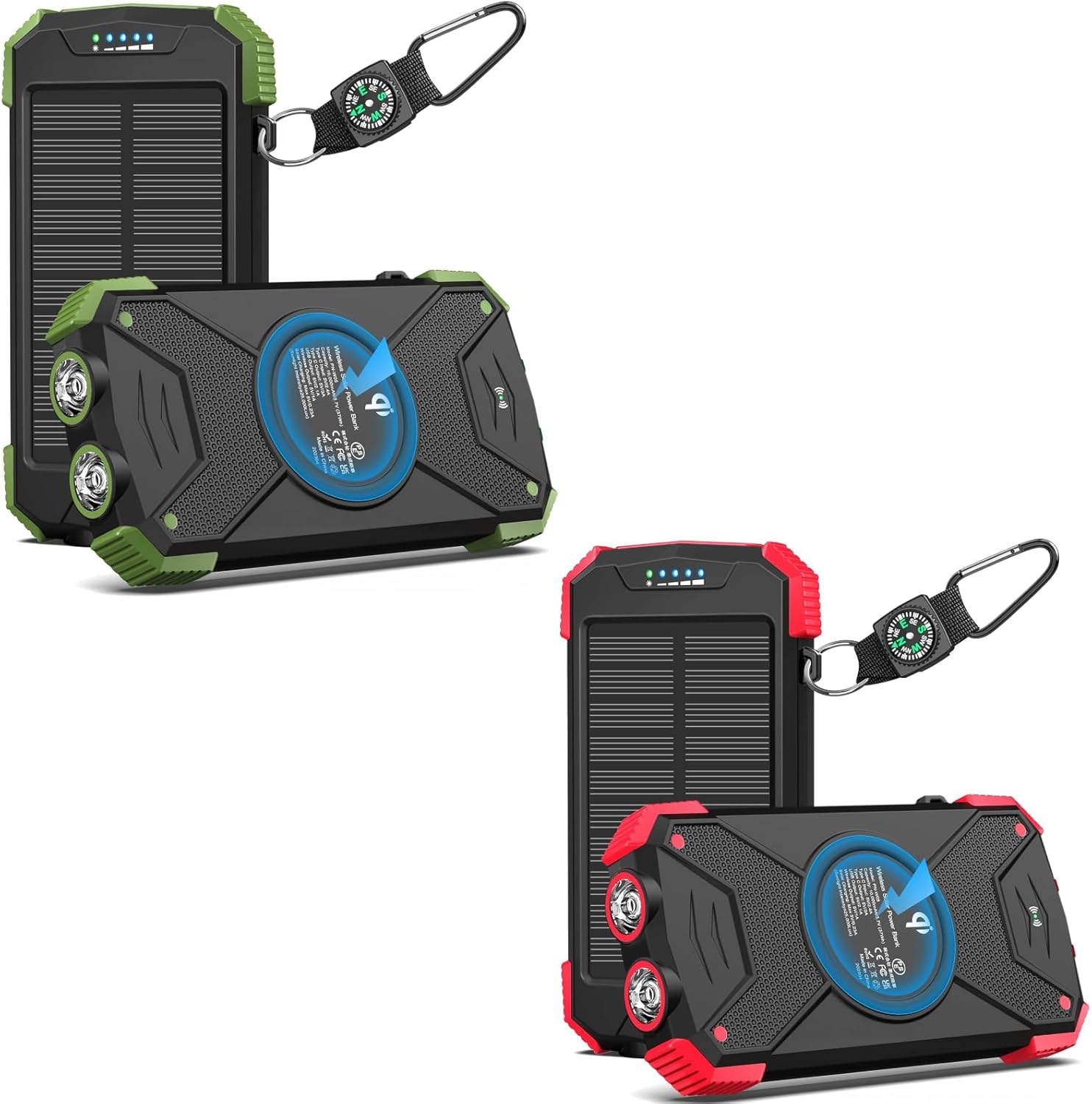 BLAVOR 2 Pack Solar Charger Power Bank 10,000mAh, Portable Wireless Charger, 20W Fast Charging External Battery Pack with USB C for Cell Phones