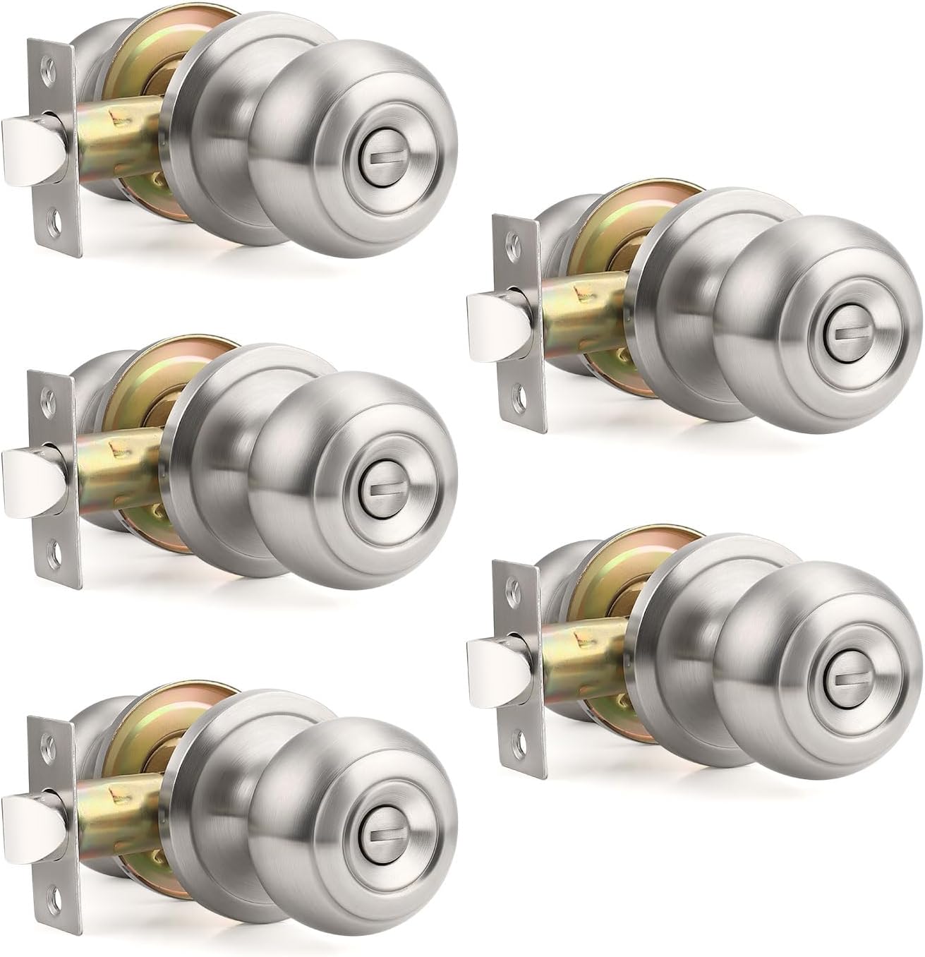 5 Pack Privacy Door Knob Interior Door Knobs Bathroom Door Knob Bedroom Door Knobs Brushed Nickel Door Knobs Keyless Indoor Door Knob Satin Nickel Doorknob