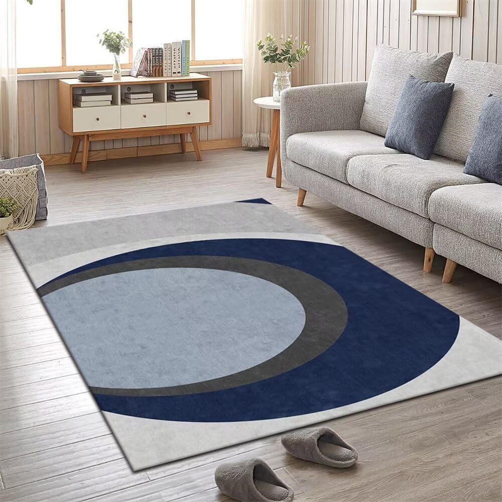 Tapis de chambre fille ado et gamer 180x220cm bleu à motif géométrique